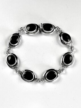 Brenda Schoenfeld Vintage Sterling Silver Black Onyx Bracelet Mexico